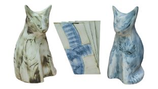CARN POTTERY - TWO LATE 20TH CENTURY STUDIO CAT FIGURES & A VASE