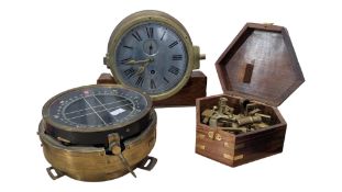 20TH CENTURY VINTAGE NAUTICAL SHIP'S CLOCK, COMPASS & SEXTANT