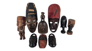 COLLECTION OF 20TH CENTURY VINTAGE AFRICAN TRIBAL MASKS & STATUES
