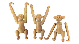 MANNER OF KAY BOJESEN - THREE 1960S DANISH VINTAGE RETRO WOODEN MONKEYS