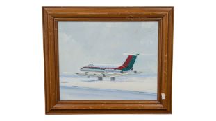 BURGESS - 20TH CENTURY ACRYLIC ON BOARD PAINTING OF A PLANE