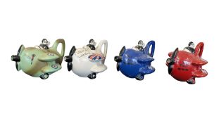 CARLTON WARE - FOUR 1980S VINTAGE PLANE NOVELTY TEAPOTS