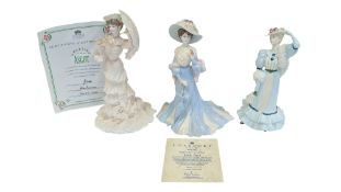 COALPORT - THREE LATE 20TH CENTURY BONE CHINA LADY FIGURES