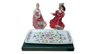 ROYAL DOULTON - TWO LATE 20TH CENTURY CHINA FIGURES W/ MINTON SANDWICH TRAY
