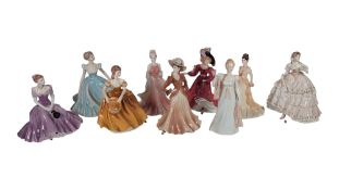 COLLECTION OF NINE LATE 20TH CENTURY PORCELAIN LADY FIGURES