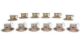 ROYAL WORCESTER - TWO SETS OF LATE 20TH CENTURY FINE BONE CHINA COFFEE CUPS & SAUCERS