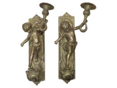 PAIR OF 20TH CENTURY VINTAGE BRASS CHERUB SCONCES