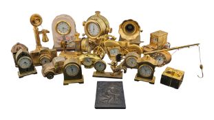 COLLECTION OF LATE 20TH CENTURY VINTAGE BRASS MINIATURE NOVELTY CLOCKS
