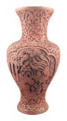 19TH CENTURY CHINESE QING DYNASTY CINNABAR BALUSTER EMBOSSED VASE