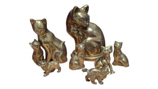 COLLECTION OF 20TH CENTURY VINTAGE BRASS CAT FIGURES