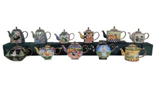 COLLECTION OF LATE 20TH / 21ST CENTURY TRADE PLUS AID MINIATURE ENAMELLED TEAPOTS