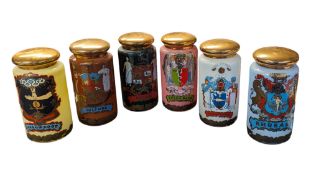 COLLECTION OF SIX VICTORIAN STYLE GLASS APOTHECARY JARS