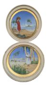 HASSAM EL YASHMID - A PAIR OF 1923 CIRCULAR WATERCOLOUR PAINTINGS IN FRAME