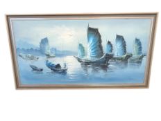 TANG PING (LATE, 20TH CENTURY) - CONTEMPORARY OIL ON ON BOARD PAINTING