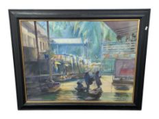 NEIL MURISON (1930 - 2018) - CONTEMPORARY OIL ON CANVAS FLOATING MARKET PAINTING