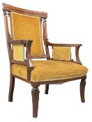 EARLY 20TH CENTURY FRENCH MAHOGANY INLAY FAUTEUIL ARMCHAIR