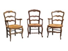 THREE 20TH CENTURY FRENCH PROVINCIAL OAK BRETON DINING CHAIRS