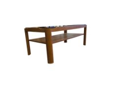 MYERS FURNITURE - MID CENTURY TEAK RECTANGULAR SMOKED GLASS TOP COFFEE TABLE