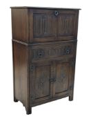 20TH CENTURY OAK LINEN FOLD JACOBEAN REVIVAL DRINKS CABINET