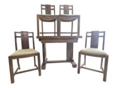 EARLY 20TH CENTIRY OAK ART DECO DINING TABLE & CHAIRS