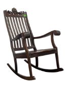 EARLY 20TH CENTURY ANGLO INDIAN HARDWOOD ROCKING CHAIR