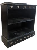 20TH CENTURY EBONISED & PAINTED WOODEN OPEN FRONT BOOKCASE