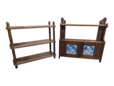 EARLY 20TH CENTURY BAMBOO STYLE WHATNOT ETAGERE & MINTON TILE EDWARDIAN CABINET