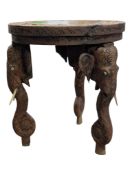 ANGLO INDIAN INSPIRED 20TH CENTURY CARVED HARDWOOD ELEPHANT SIDE TABLE