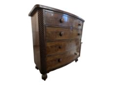 VICTORIAN FLAME MAHOGANY BOWFRONT CHEST OF DRAWERS