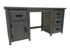 MODERN DESIGN - PAINTED GREY TWIN PEDESTAL OFFICE DESK
