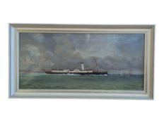 EDWARDIAN STYLE OIL ON CANVAS PADDLE STEAMER PAINTING