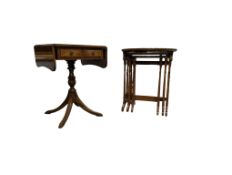 QUEEN ANNE BURR WALNUT NEST OF TABLES & COFFEE TABLE