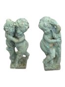 PAIR OF VINTAGE 20TH CENTURY OUTDOOR GARDEN CHERUB STATUES