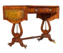 REGENCY 19TH CENTURY MAHOGANY & TOOLED LEATHER DROP LEAF WRITING TABLE DESK