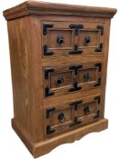 LATE 20TH CENTURY HARDWOOD AND METAL BOUND PEDESTAL CHEST OF DRAWERS