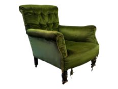 VICTORIAN 19TH CENTURY GREEN BUTTON BACK ARMCHAIR