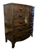 VICTORIAN 19TH CENTURY MAHOGANY BOW FRONT CHEST OF DRAWERS