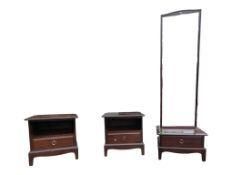 STAG FURNITURE - MINSTREL RANGE - VINTAGE PAIR OF BEDSIDE TABLES W/ CHEVAL MIRROR