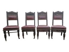 SET OF 4 VICTORIAN 19TH CENTURY OAK & LEATHER DINING CHAIRS