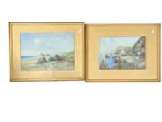 WILLLIAM RAWSON (1865-1949) - TWO 19TH CENTURY COASTAL WATERCOLOUR PAINTINGS