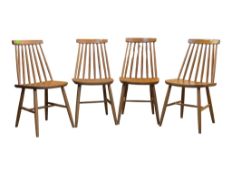 ERCOL FURNITURE MANNER - SET OF FOUR VINTAGE BEECH & ELM DINING CHAIRS