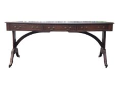 ENGLISH LATE 19TH CENTURY MAHOGANY & LEATHER PARTNER'S LIBRARY WRITING TABLE