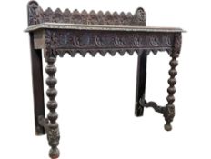 LATE 19TH CENTURY JACOBEAN REVIVAL CARVED OAK HALL CONSOLE TABLE