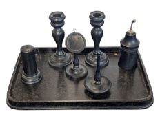 EARLY 20TH CENTURY EBONY WOOD DRESSING TABLE SET