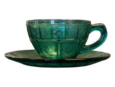 JEANNETTE GLASS COMPANY - EARLY 20TH CENTURY DEPRESSION GREEN GLASS CUP & SAUCER