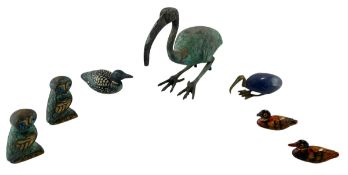 COLLECTION OF EGYPTIAN & GREEK SCULPTURES INCLUDING CAST BRONZE THOTH IBIS BIRD