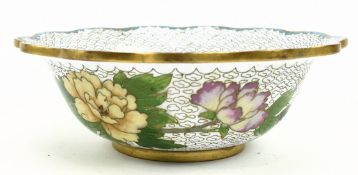 20TH CENTURY BRONZE BASE CLOISONNE 'PEONY' BOWL