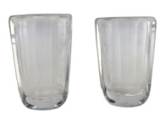 A PAIR OF MID-20TH-CENTURY SCANDINAVIAN GLASS VASES WITH BUTTERFLY AND FLORAL ENGRAVING