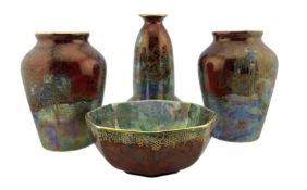 FOUR EARLY 20TH CENTURY A. G. HARLEY JONES X WILTON WARE LUSTRE VASES