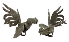 PAIR OF VINTAGE ITALIAN SILVER-PLATED FIGHTING COCKERELS